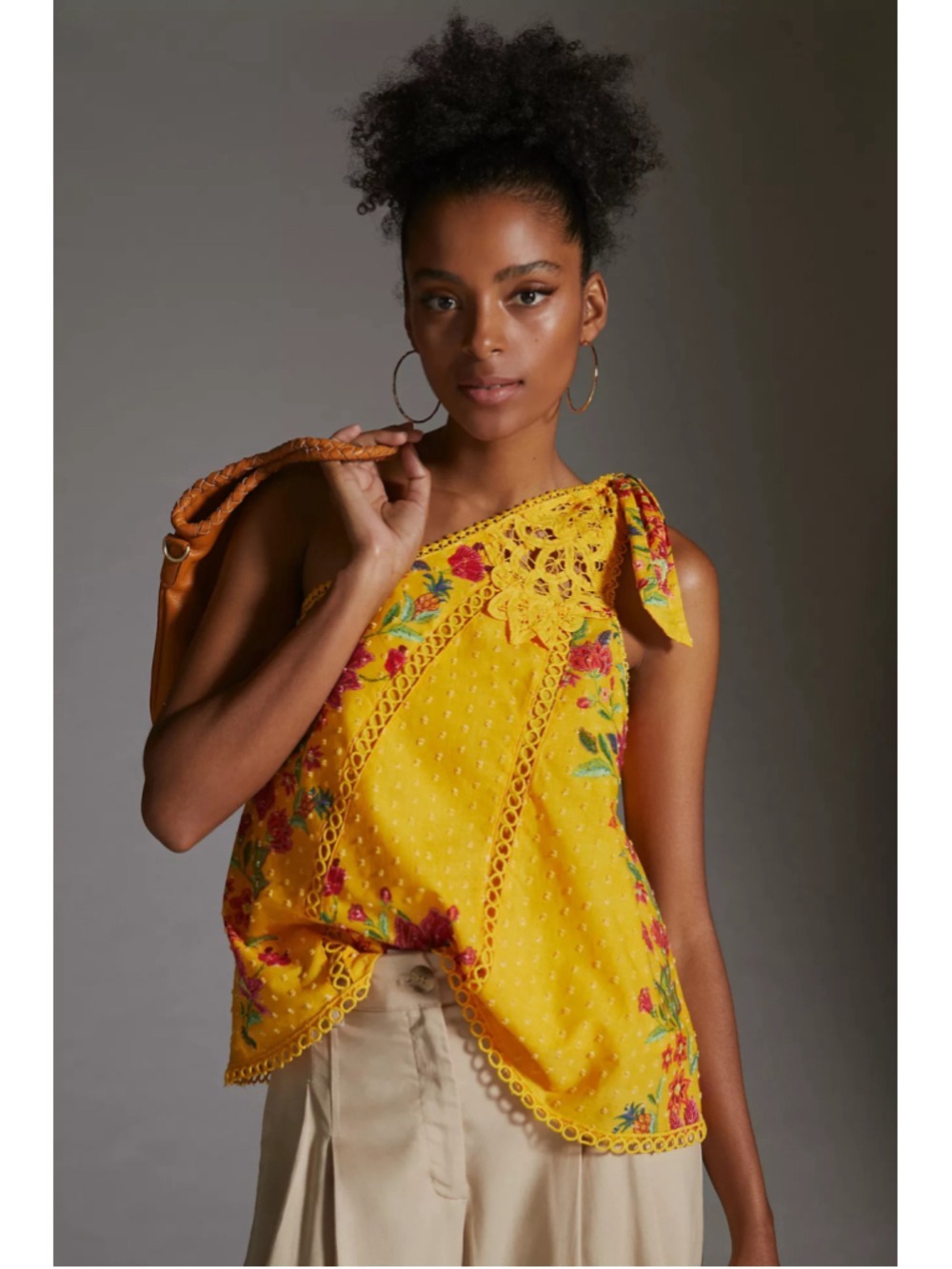 Farm Rio One-Shoulder Embroidered Blouse Size S (PTP 18”)